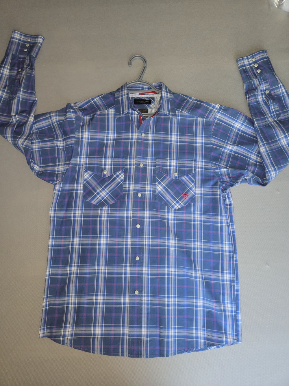 Ariat Pro Series Jaxton Men's Small Blue Plaid Western Snap Shirt NWOT 10044888